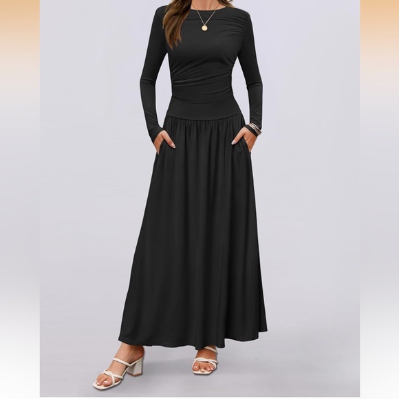 Zesica Woman’s Black Long Sleeve Crewneck Maxi Dress - Medium - Picture 1 of 8
